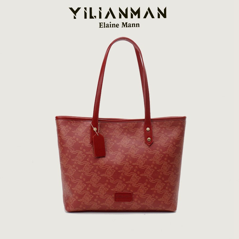Women's Chinese Style Joint Red Bridal Commuter Tote Bag