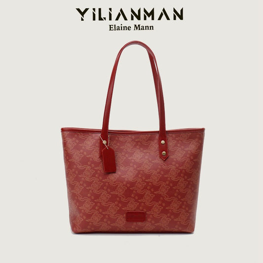 Women's Chinese Style Joint Red Bridal Commuter Tote Bag