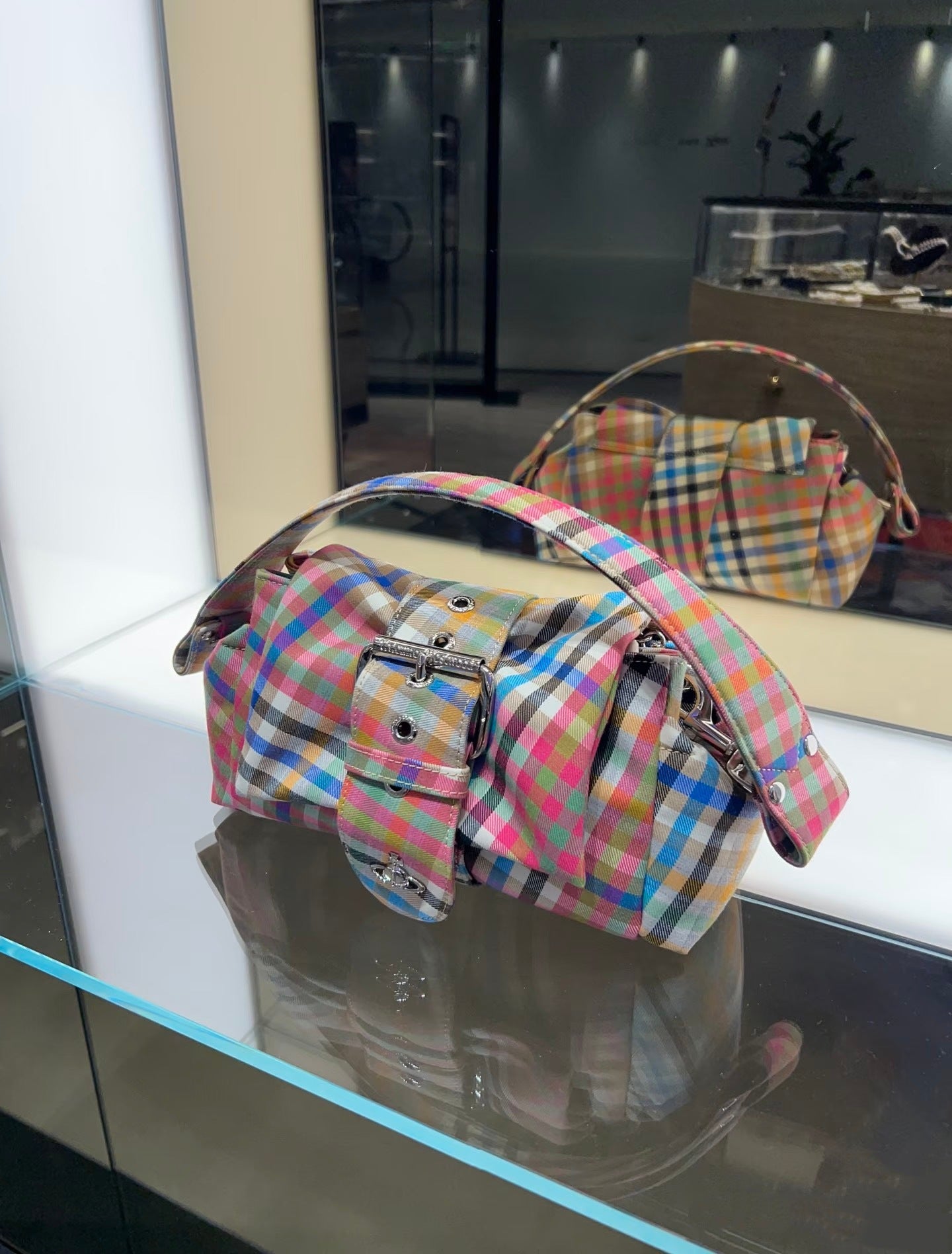 Women's Saturn Bow High-grade Rainbow Plaid Retro Women's Shoulder Bag