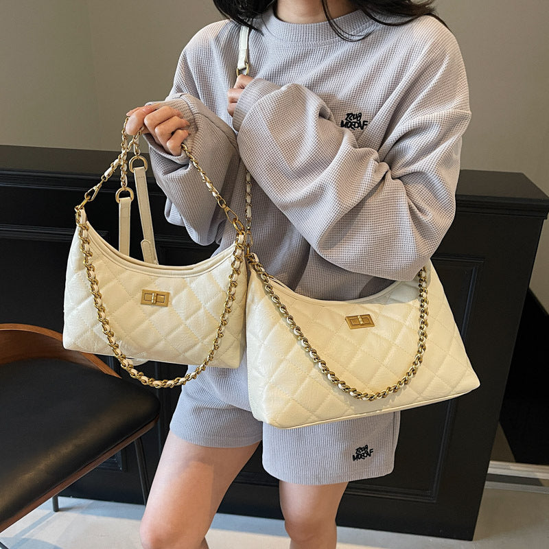 Women's Rhombic Embroidery Thread For Spring Korean Style Versatile Trendy Chain Women's Shoulder Bag