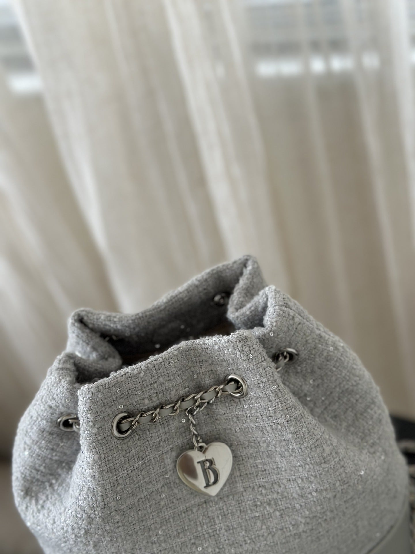 Eight Milk Tweed Elegant Simple Love Chain Genuine Leather Women's Backpack