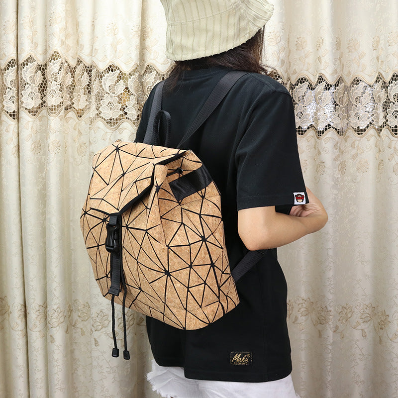 Women's Bark Wood Fabric Geometric Diamond Plaid Female Early High Women's Backpack