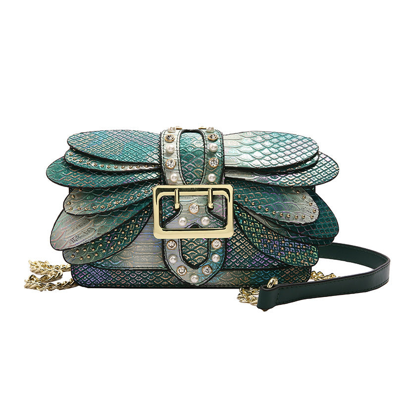Simple Western Style Butterfly Wings Studded Shaped Chain Women's Shoulder Bag