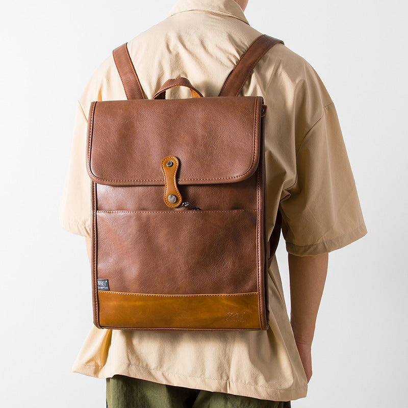 Women's & Men's Retro College Style Leather Personalized Fashion Trend Leisure Backpack