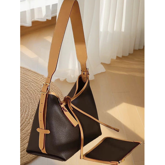 Elegant Women's Authentic Leather French Stick Bucket Bag