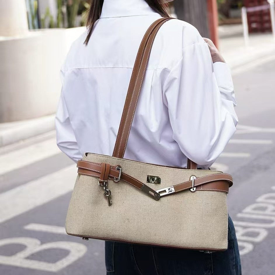 Niche Linen Versatile Underarm Korean Style Large Women's Shoulder Bag