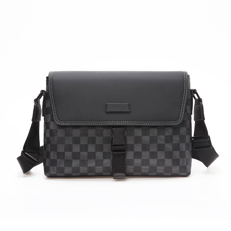 Men's Horizontal Large Capacity Flip Plaid Business Shoulder Bags