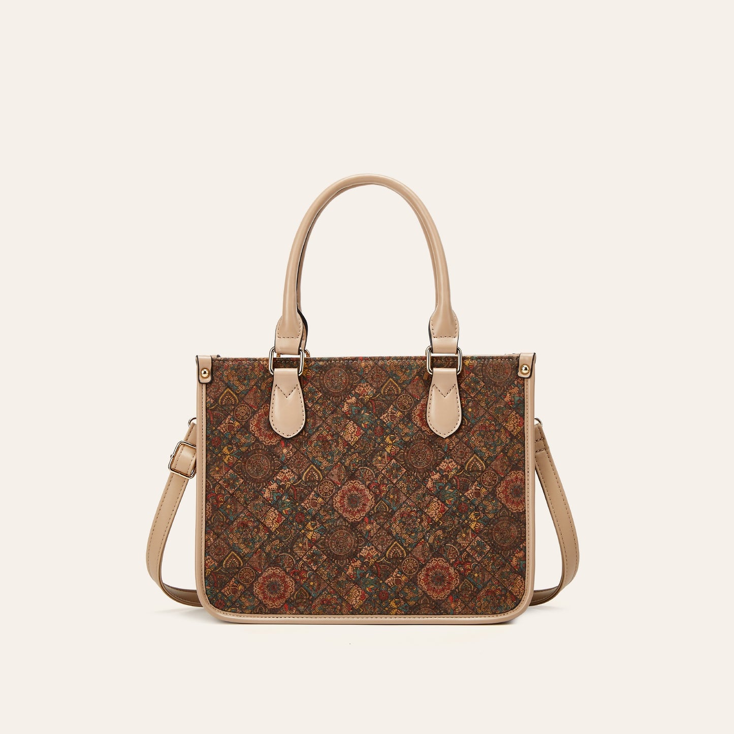 Women's Retro Ethnic Style Cork Printed Tree Leather Large Tote Bags