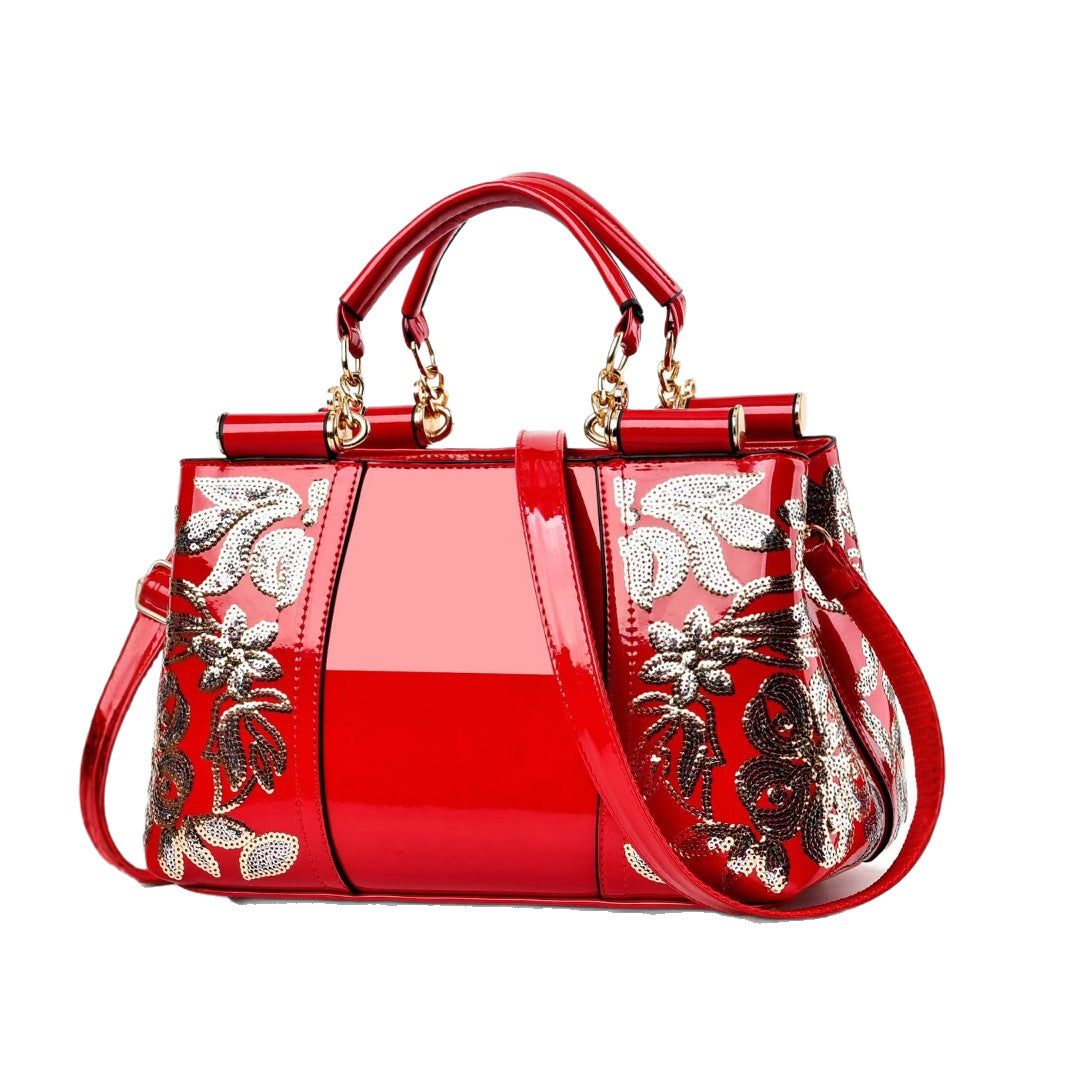 Women's Patent Leather Shiny Mother Ethnic Style Bride Bridesmaid Portable Large Bucket Bag