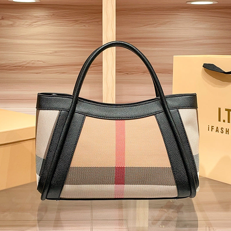 Women's Fashion Genuine Leather Large Capacity Plaid Handbags