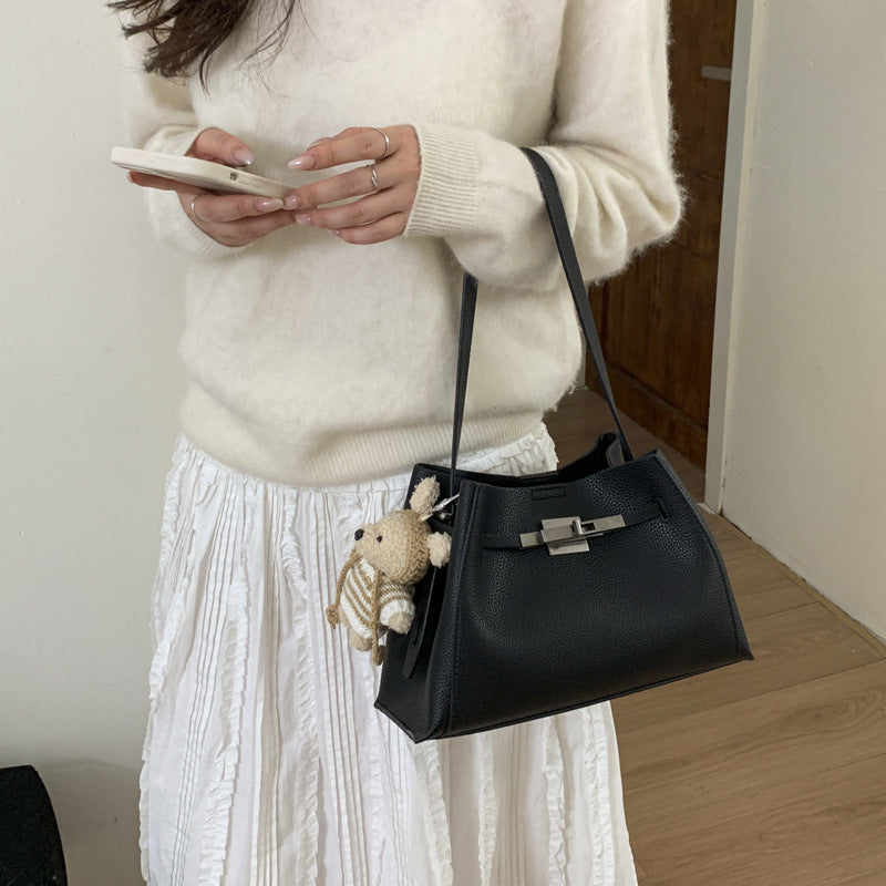 Women's Solid Color Lychee Pattern Portable Soft Women's Messenger Bag