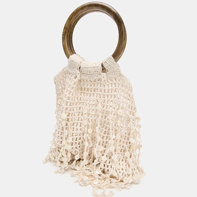 Spring Fairy Crochet Woven Tassel Wooden Women's Handbag