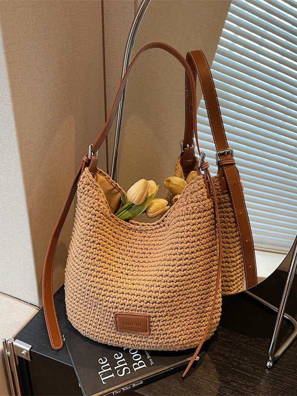 Women's Style Underarm Woven Knitted Seaside Vacation Bags