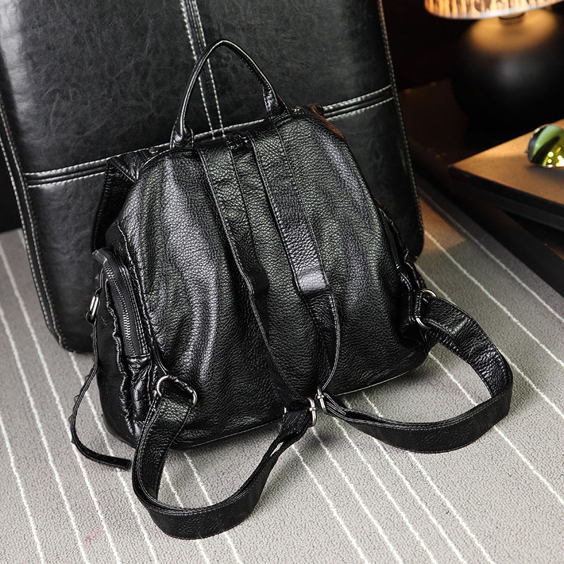 Women's Rivet Soft Surface Fashion Washed Leather Women's Backpack