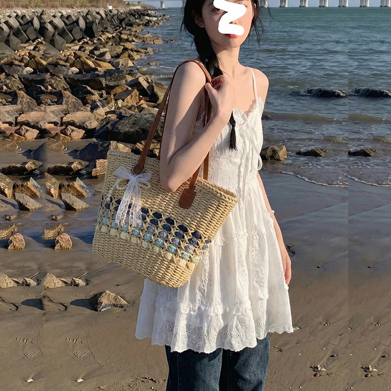 Women's Capacity Straw Woven Fashion Seaside Vacation Tote Bag