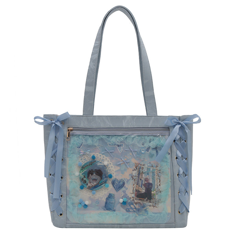 All Red Silk Ribbon Cartoon Female Large Capacity Totes Bow Tote Bag