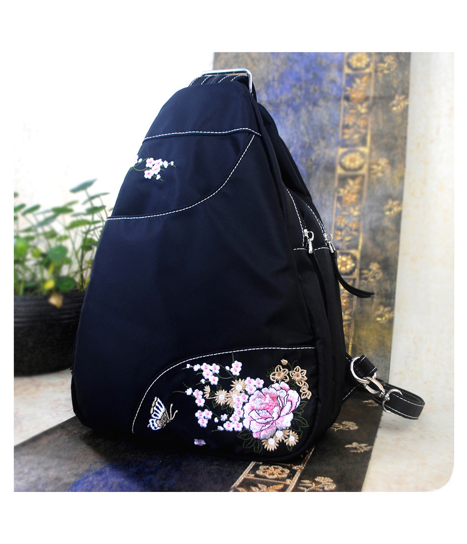 Women's Embroidered Chinese Style Floating Cloud Designer Waterproof Nylon Cloth Artistic Leisure Backpack