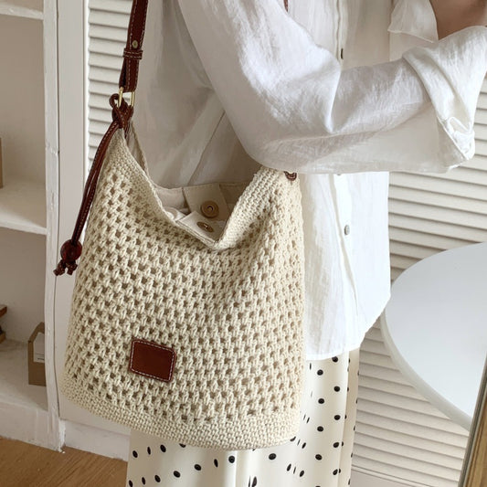 Women's Large Capacity Cotton Braided Commuter Bucket Bags