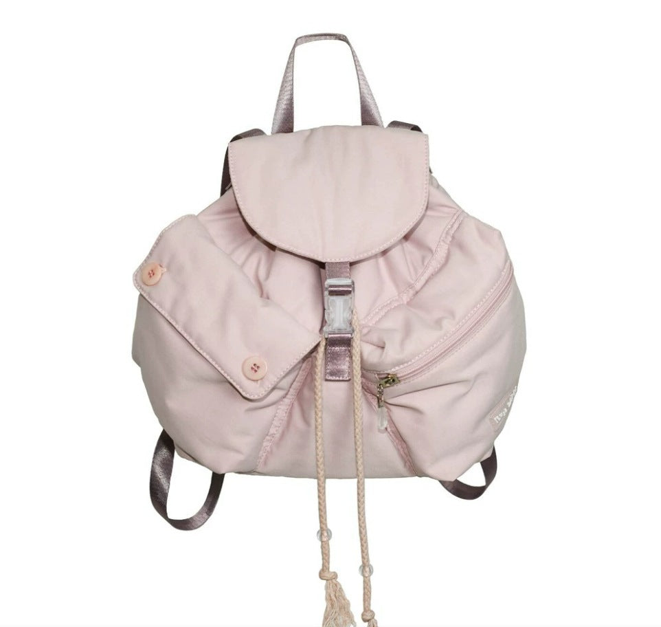Women's Niche Pocket Button Drawstring Nylon Mechanical Backpacks