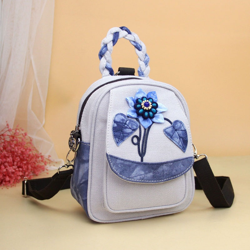 Multifunctional Fabric Flower Mini National Fashion Women's Backpack