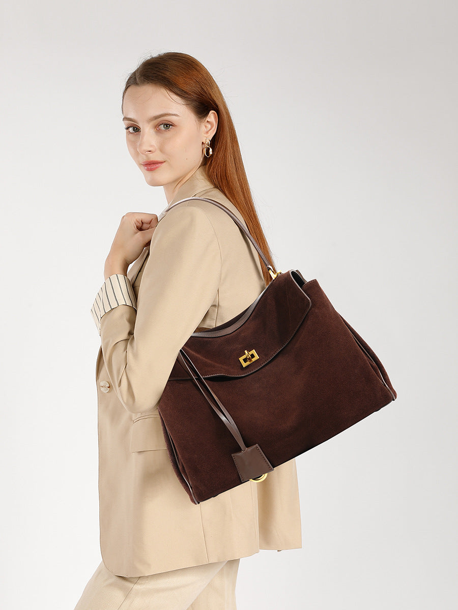 Women's Suede Cowhide High-grade Niche Portable Large Capacity Underarm Bag