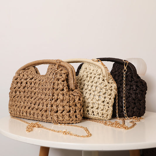 Clip Straw Woven Fashion Clutch Seaside Vacation Women's Shoulder Bag
