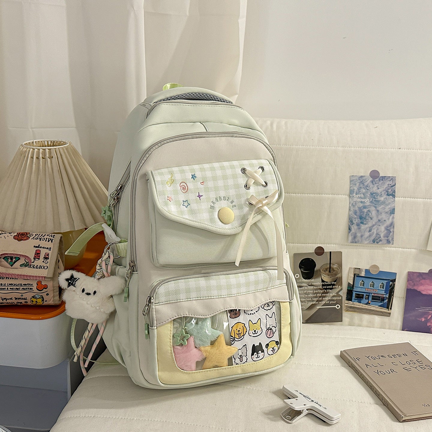 Style Two-dimensional Transparent Cartoon Good-looking Bar Plaid Backpacks