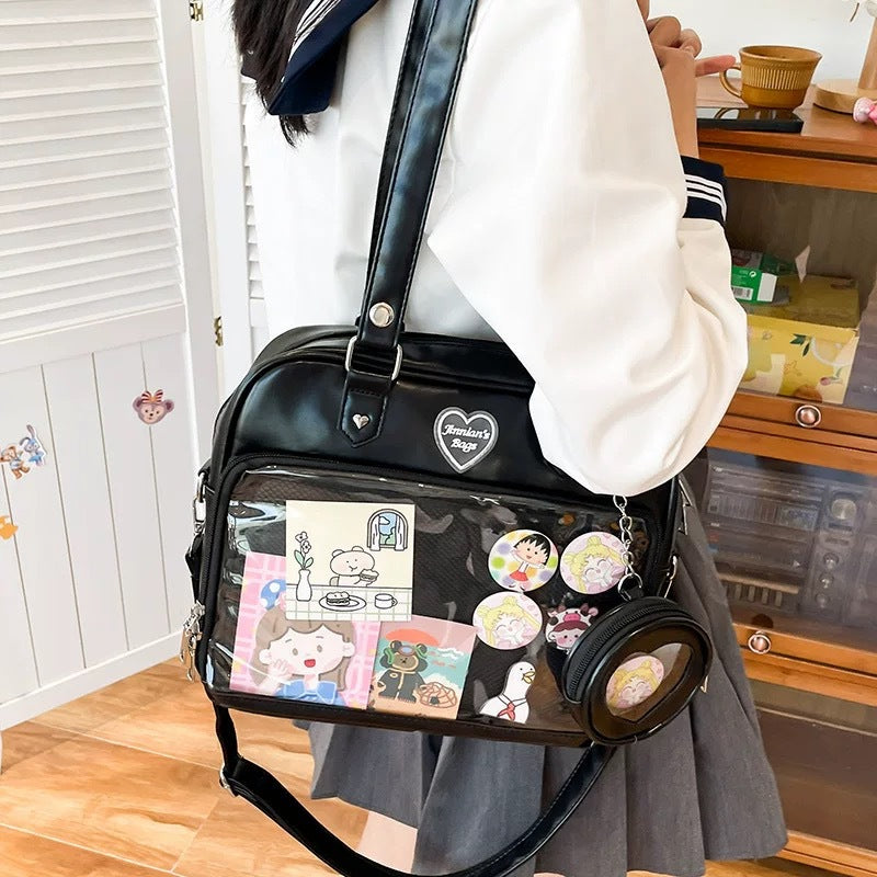 Soft Cartoon Transparent College Style Board Women's Shoulder Bag