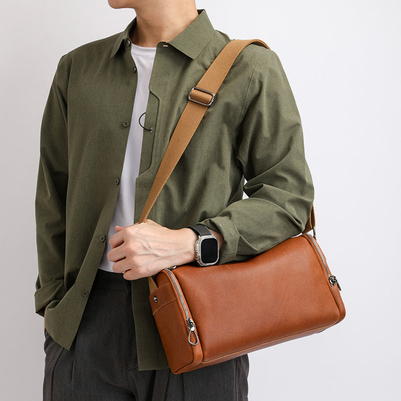 Men's Leather Business Commute Large Capacity Pillow Men's Messenger Bag