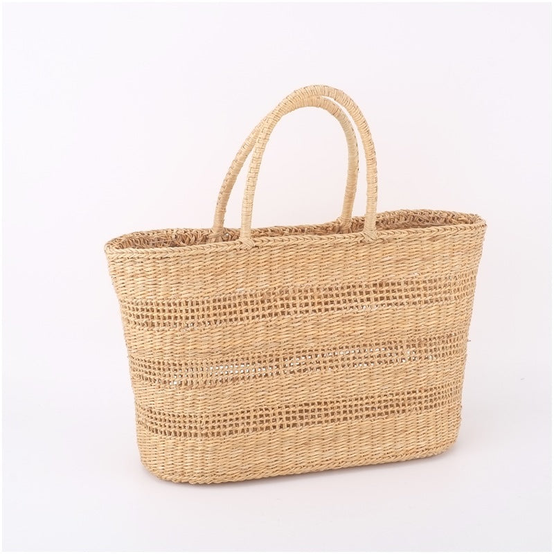 Yellow Grass Woven Picnic Basket Vacation Beach Solid Color Fashion Women's Handbag