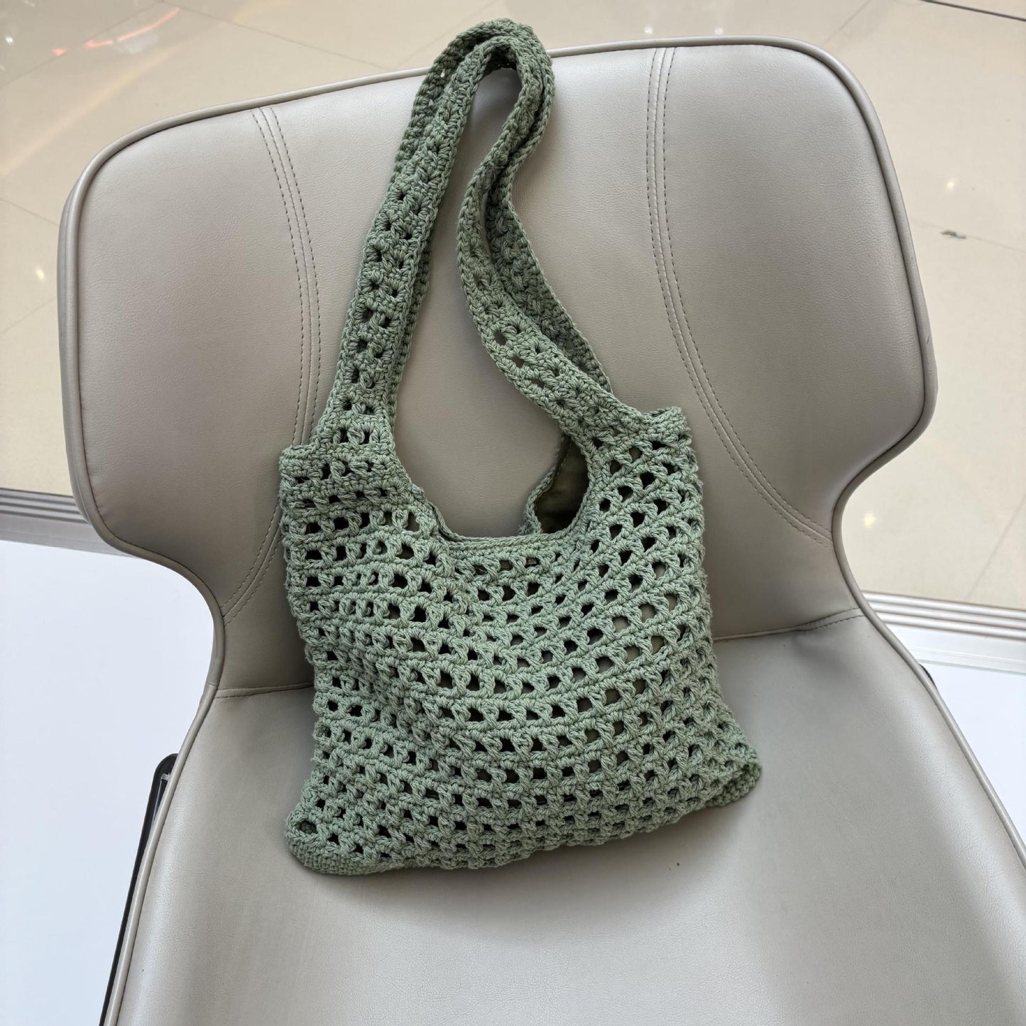 Women's Korean Style Hollow Cotton Thread Woven Knitting Tote Bags