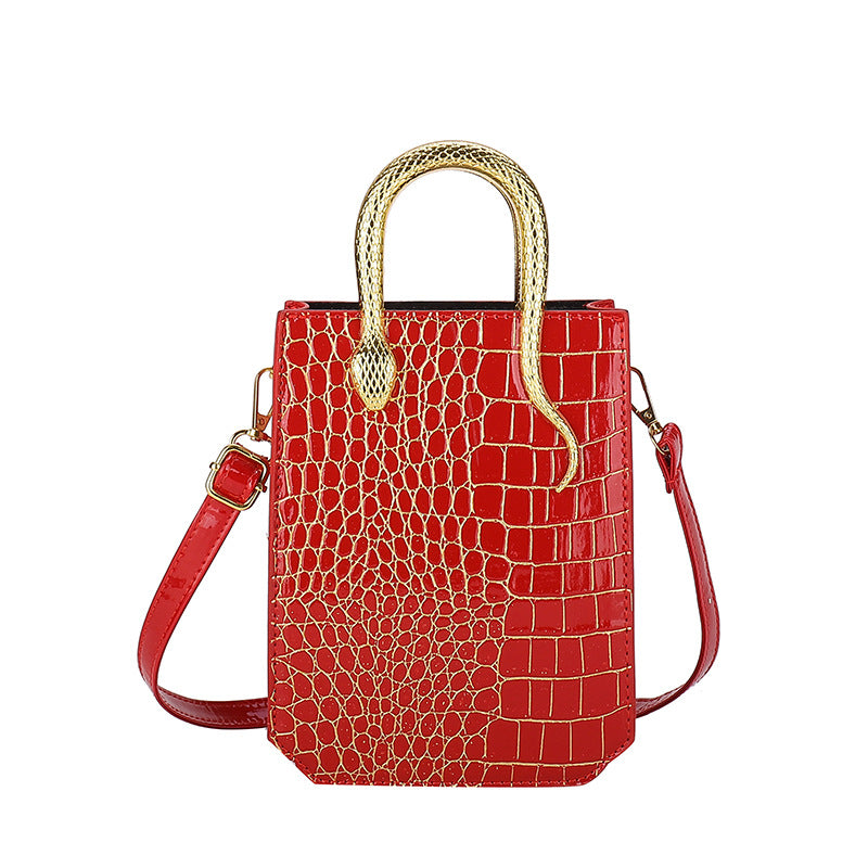 Women's Crocodile Pattern Gold Snake Portable Retro Women's Shoulder Bag