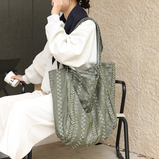 Women's Leisure Artistic Fashion Pattern Contrast Color Embroidered Canvas Women's Shoulder Bag