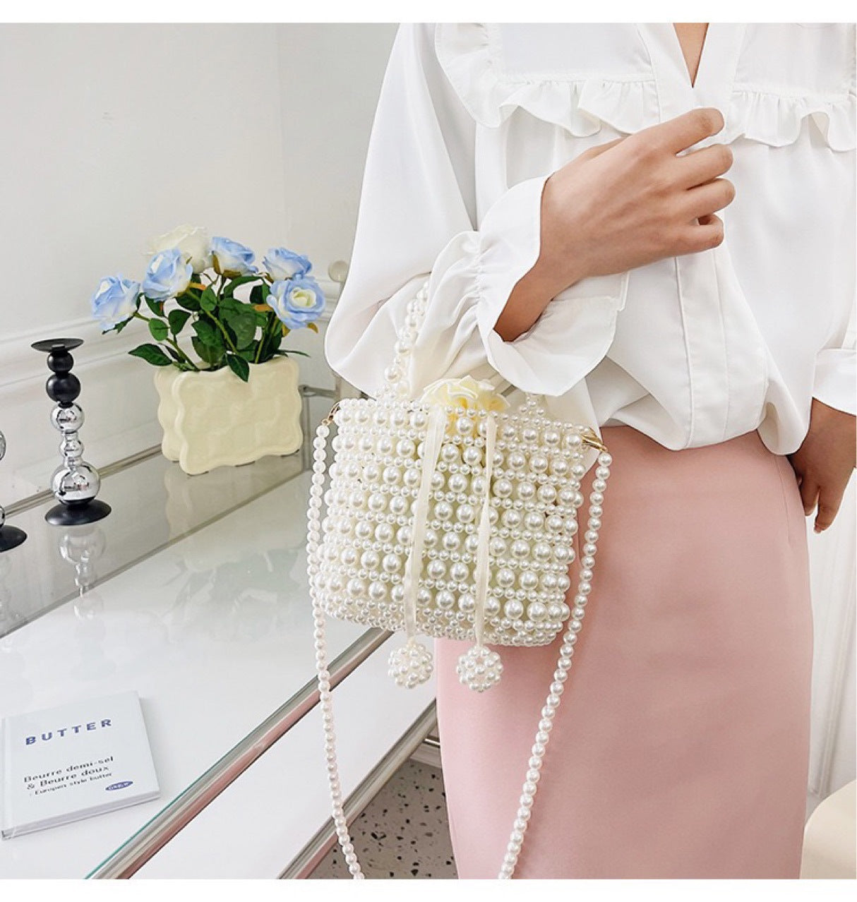 Women's Beaded Retro Fashion Sweet Pearl Hand Personality Women's Shoulder Bag