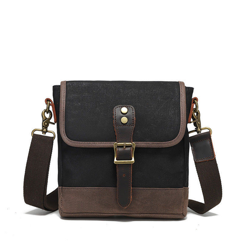 Men's Hanging Waterproof Wax Canvas Storage Flap Contrast Color Men's Messenger Bag