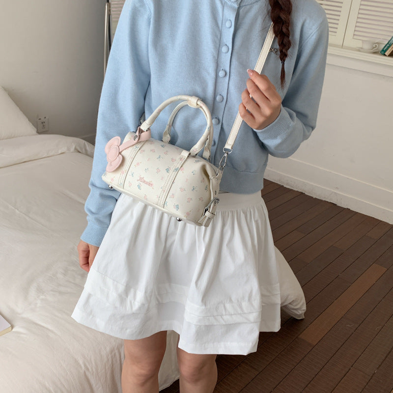 Women's Korean Style Floral Bow Portable Boston Good-looking Super Bags