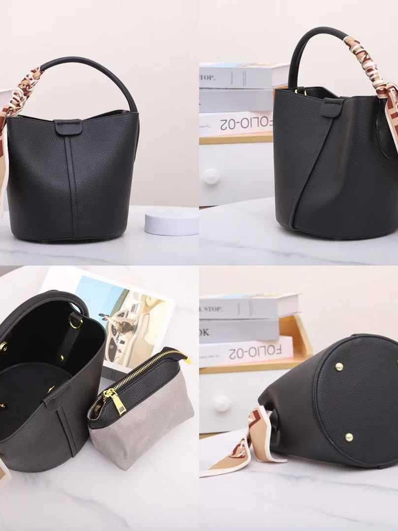 Women's Genuine Leather Portable Large Capacity Simple Bucket Bag