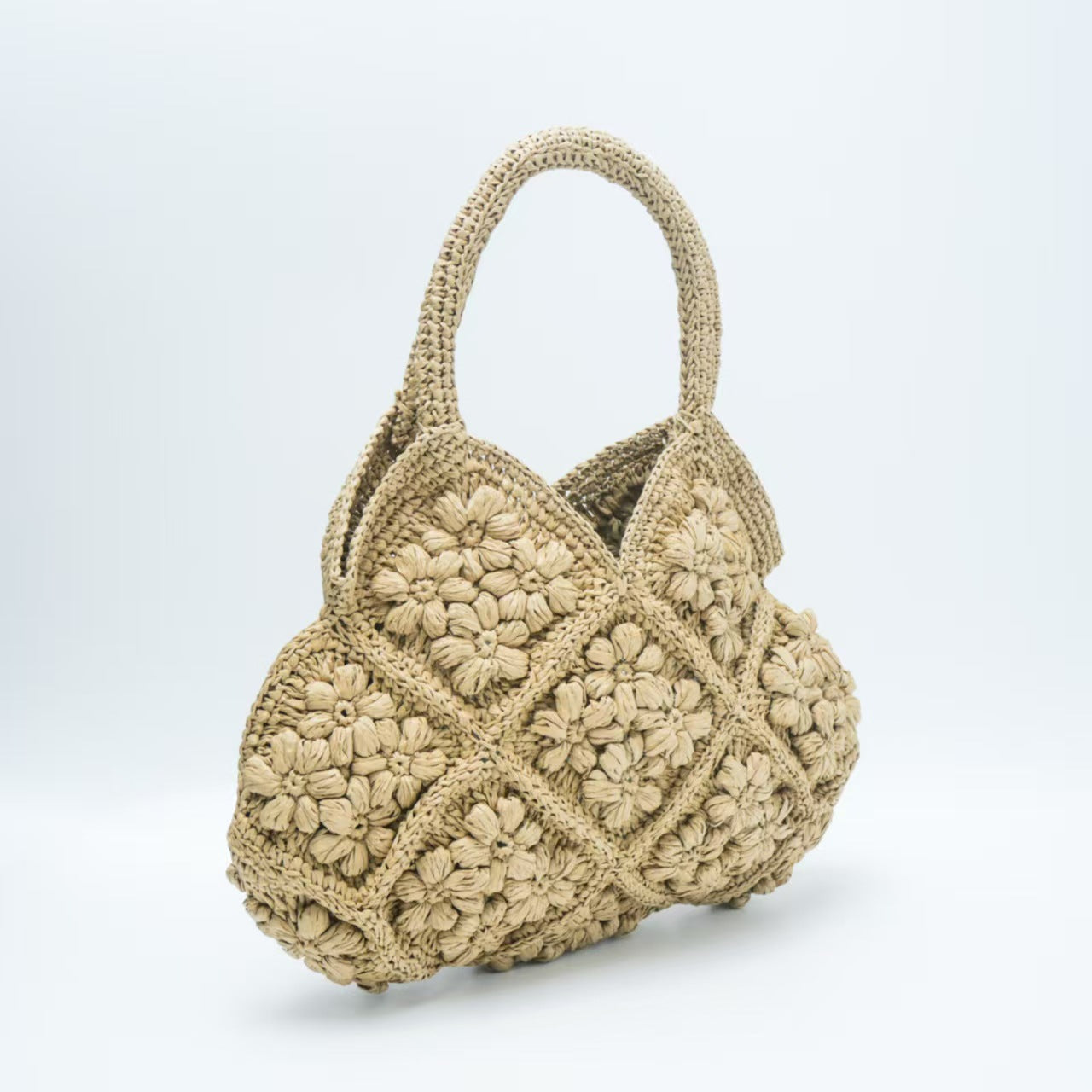 Women's High-grade Three-dimensional Flower Straw Seaside Handmade Woven Large Capacity Portable Bags