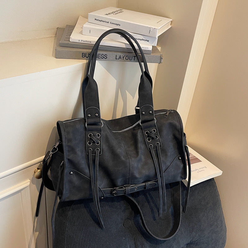 Women's Motorcycle Trendy Cool Soft Leather Retro Large Capacity Handbags