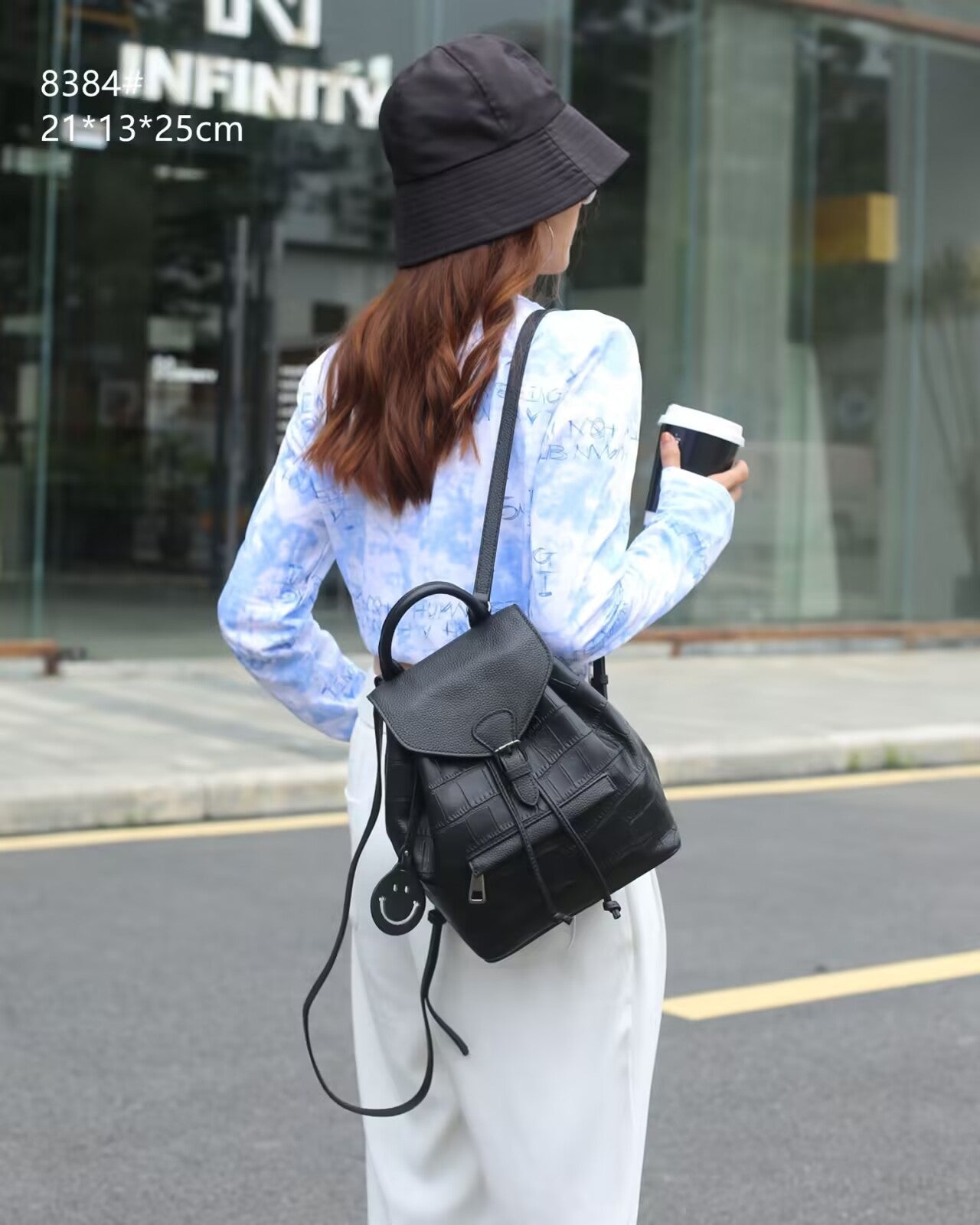 Women's Simple Crocodile Pattern Drawstring Flip Commute Backpacks