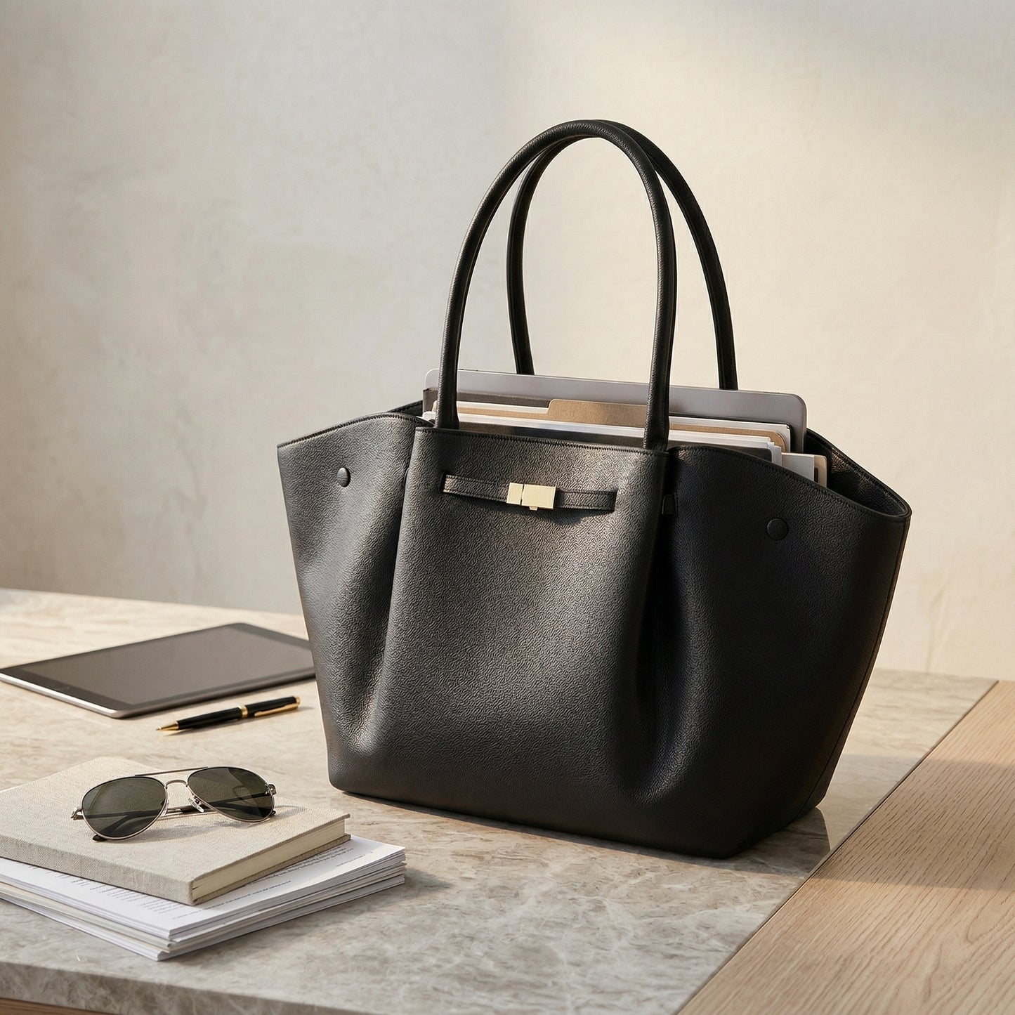 Women's Fashionable High-grade Large Capacity Lychee Pattern Temperament Women's Handbag