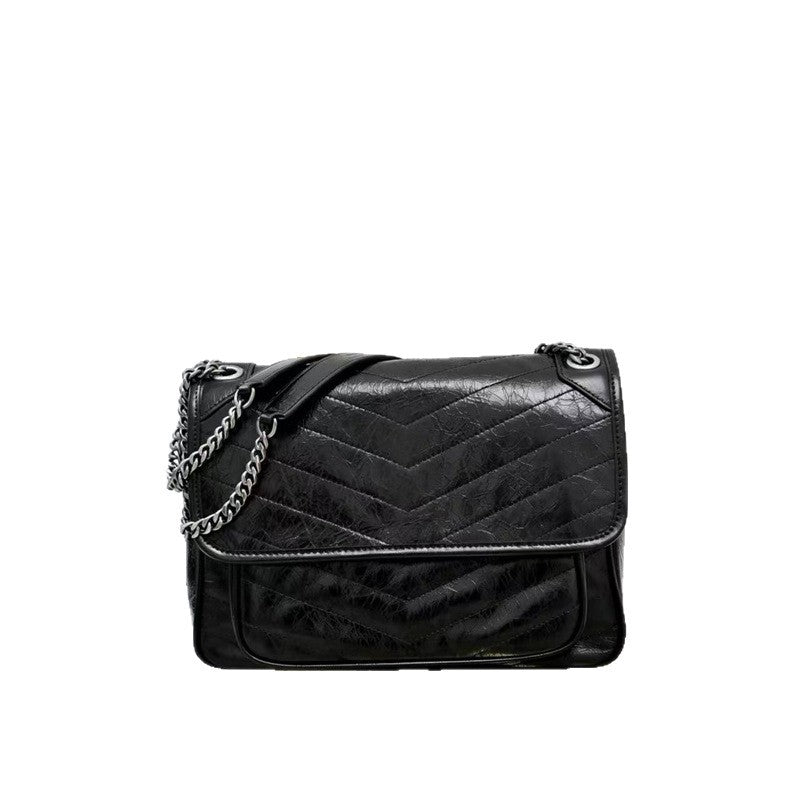 Medium Oil Wax Cowhide Poplar Wood Commuter Underarm High Sense Shoulder Bags