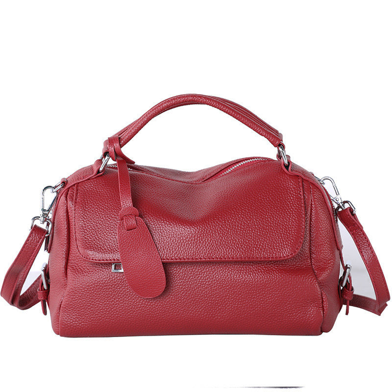 Women's Genuine Leather Portable Litchi Pattern First Layer Cowhide Bags