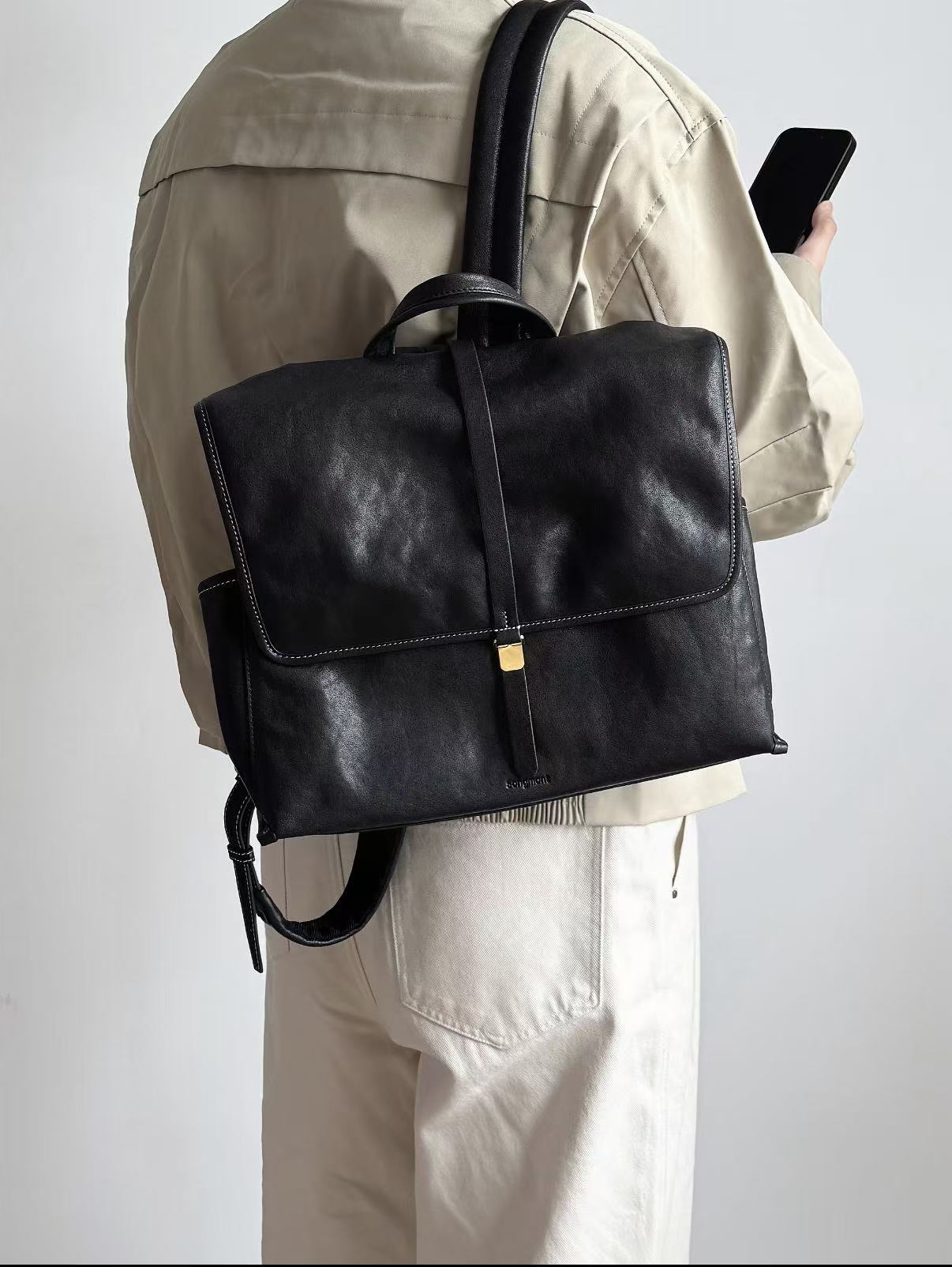 Mountain Vegetable Tanned Sheepskin Series Simple Large Capacity Lightweight Backpacks