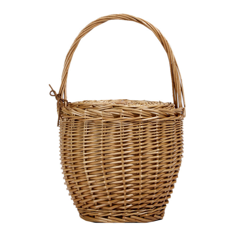 Bamboo Hand-woven French Cabas Vegetable Basket With Lid Women's Handbag