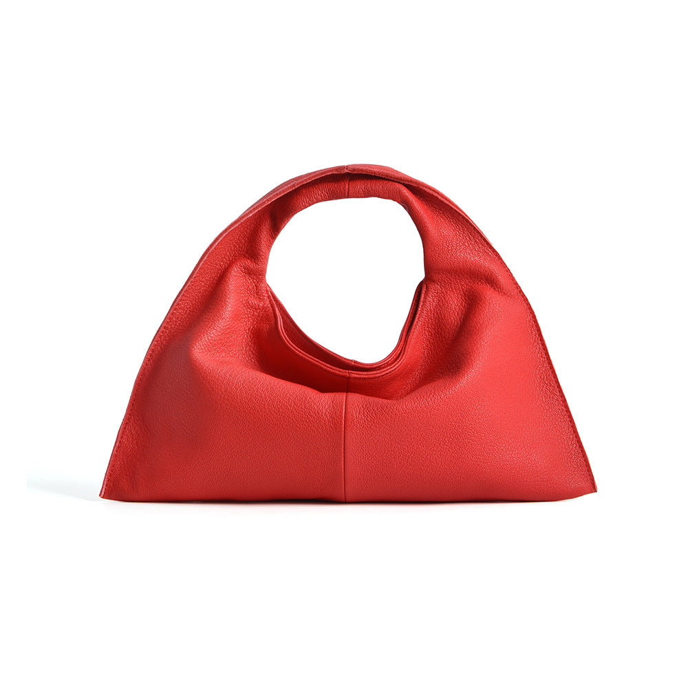 Women's Korean Simple Genuine Leather Leisure Commute Clouds Underarm Retro Large Women's Handbag