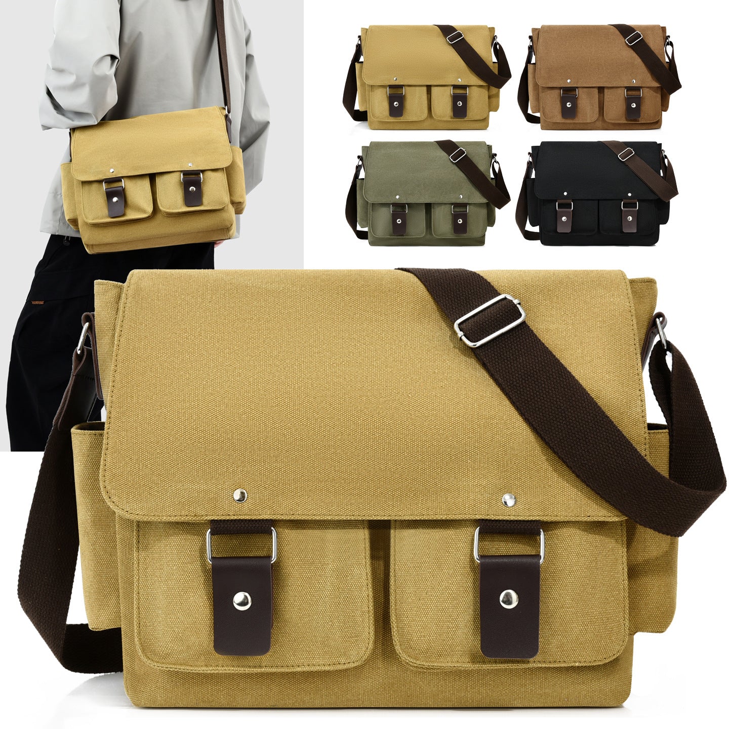 Men's Retro Canvas Horizontal Commuter Fashion Men's Messenger Bag