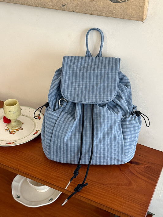 Women's Korean Style Plaid Drawstring Large Capacity Commuter Backpacks