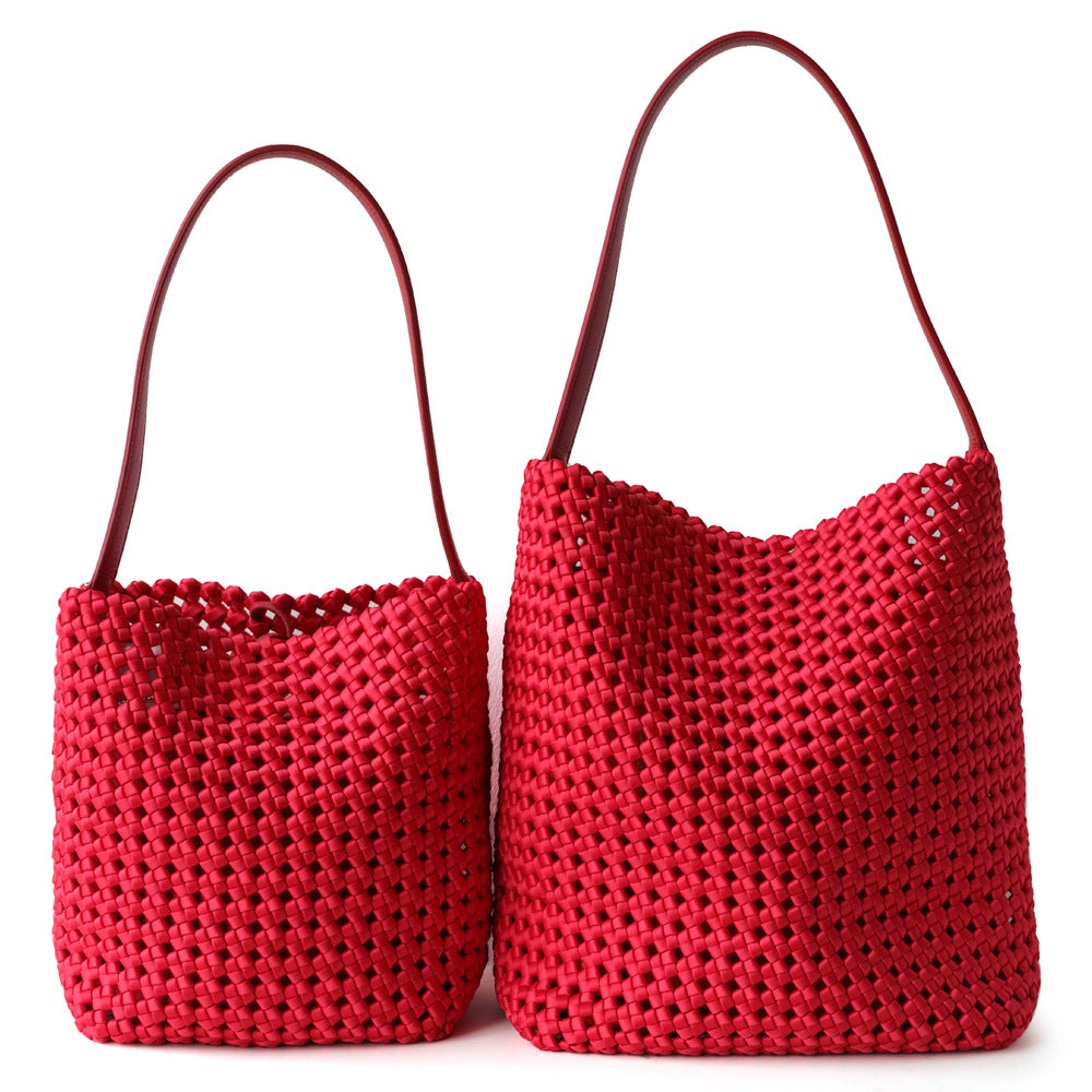Women's Design Woven Cowhide Big Large Capacity Totes Portable Bucket Bag