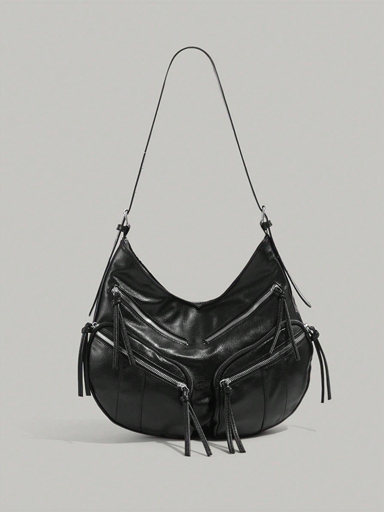 Women's Korean Style Adjustable Soft Leather Textured Lychee Pattern Large Underarm Bag